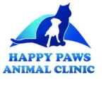 Official logo of Happy Paws, an organization providing veterinary services and charity support for animal welfare