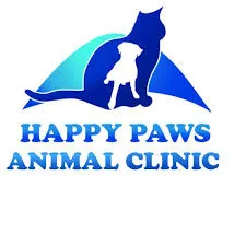 Official logo of Happy Paws, an organization providing veterinary services and charity support for animal welfare